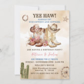 Westerne cowboy cowgirl broer tweeling verjaardag kaart (Voorkant)