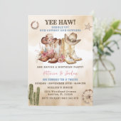 Westerne cowboy cowgirl broer tweeling verjaardag kaart (Staand voorkant)