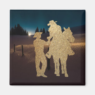 Westerne Cowboy Cowgirl Couple met paard Magneet