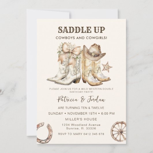Westerne cowboy cowgirl gemeenschappelijke verjaar kaart (Voorkant)
