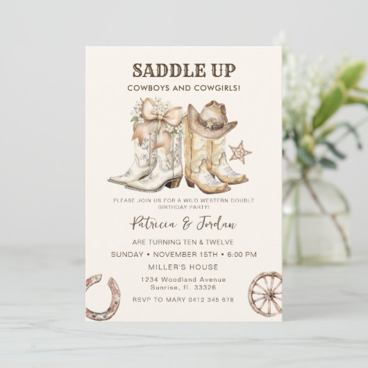 Westerne cowboy cowgirl gemeenschappelijke verjaar kaart (Staand voorkant)