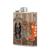 Westerne Cowboy Cowgirl Hoefijzer Wagon Wiel Heupfles (Links)