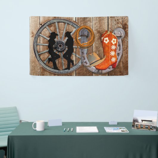 Westerne Cowboy Cowgirl Hoefijzer Wagon Wiel Spandoek (Beurs)