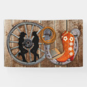 Westerne Cowboy Cowgirl Hoefijzer Wagon Wiel Spandoek (Horizontaal)