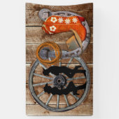 Westerne Cowboy Cowgirl Hoefijzer Wagon Wiel Spandoek (Verticaal)