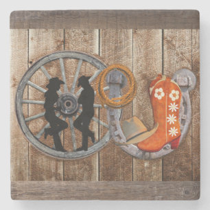Westerne Cowboy Cowgirl Hoefijzer Wagon Wiel Stenen Onderzetter
