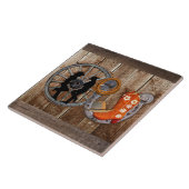 Westerne Cowboy Cowgirl Hoefijzer Wagon Wiel Tegeltje (Zijkant)