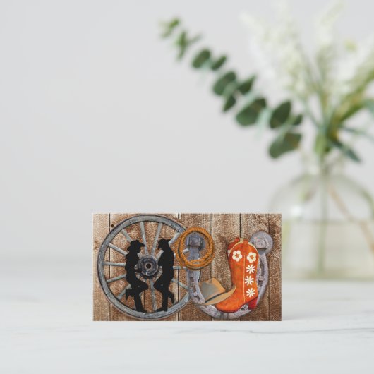 Westerne Cowboy Cowgirl Hoefijzer Wagon Wiel Visitekaartje (Staand voorkant)