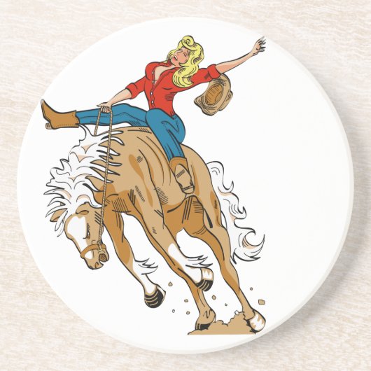 Westerne Cowboy Cowgirl Horse Barn Rodeo Onderzett Zandsteen Onderzetter (Voorkant)