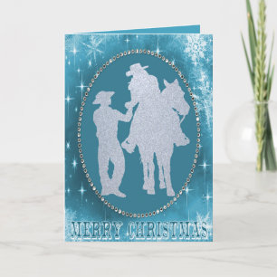 Westerne Cowboy Cowgirl Horse Merry kerst Feestdagen Kaart