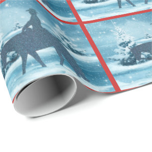Westerne Cowboy Cowgirl Horse Winter Scene Wrappin Cadeaupapier