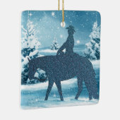Westerne Cowboy Cowgirl Paard Winter Sneeuwscène Keramisch Ornament (Rechts)