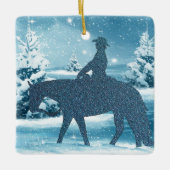Westerne Cowboy Cowgirl Paard Winter Sneeuwscène Keramisch Ornament (Voorkant)