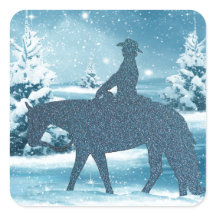 Westerne Cowboy Cowgirl Paard Winter Sneeuwscène