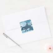 Westerne Cowboy Cowgirl Paard Winter Sneeuwscène Vierkante Sticker (Envelop)