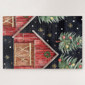 Westerne Cowboy Cowgirl Red Barn Christmas Legpuzzel (Horizontaal)