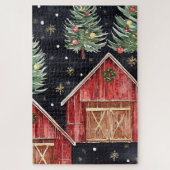 Westerne Cowboy Cowgirl Red Barn Christmas Legpuzzel (Verticaal)