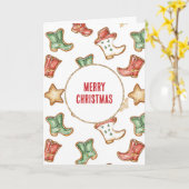 Westerne Cowboy Cowgirl Red Green Boots Kerst Kaart (Gele Bloem)