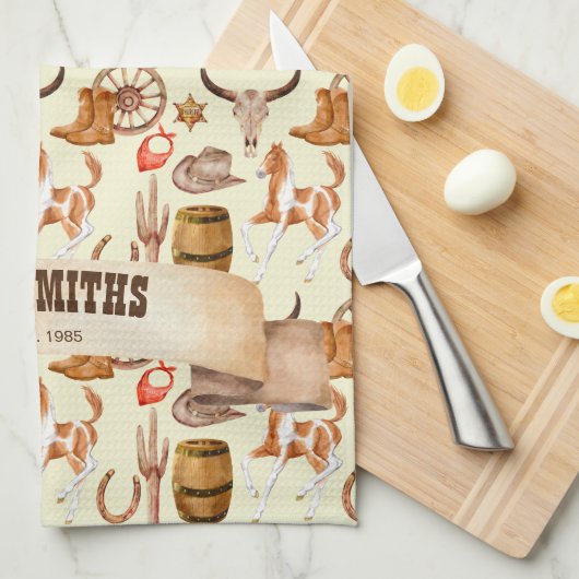 Westerne cowboy cowgirl rodeo paard thema theedoek (Quarter Fold)