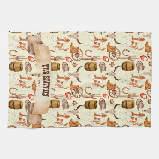 Westerne cowboy cowgirl rodeo paard thema theedoek (Horizontaal)