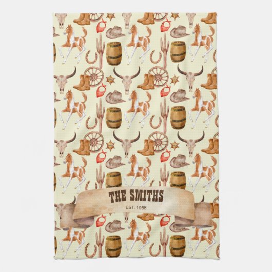 Westerne cowboy cowgirl rodeo paard thema theedoek (Verticaal)