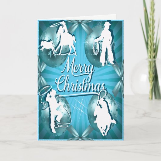 Westerne Cowboy Cowgirl Roping Christmas Kaart (Voorkant)