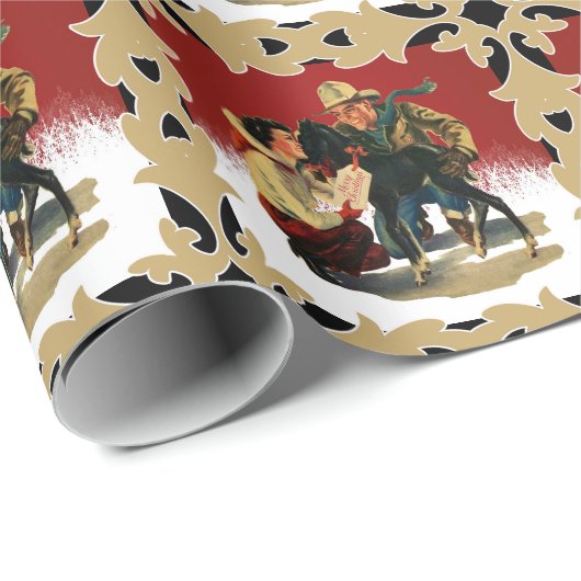  Westerne Cowboy Cowgirl voor kerstmis Cadeaupapier (Rol Hoek)