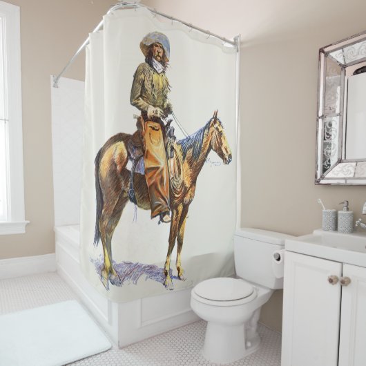  Westerne cowboy die een paard bestuurt Douchegordijn (In situ)