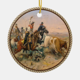  Westerne cowboy die een steiger roping Keramisch Ornament