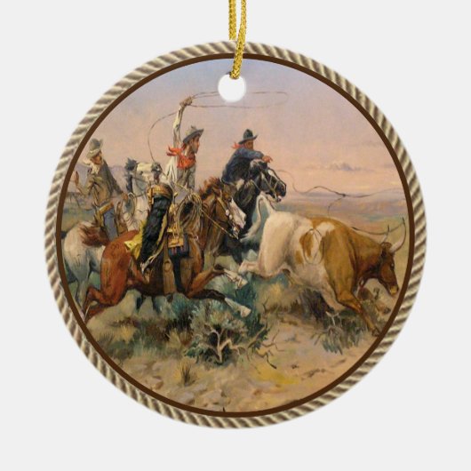  Westerne cowboy die een steiger roping Keramisch Ornament (Voorkant)