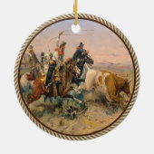  Westerne cowboy die een steiger roping Keramisch Ornament (Achterkant)