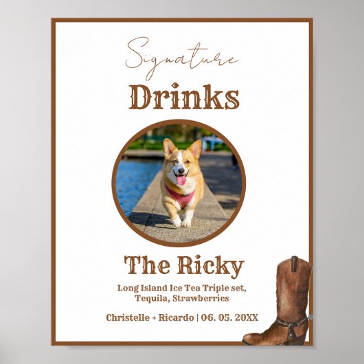 Westerne Cowboy Dog handtekening drinken bruiloft  Poster (Voorkant)