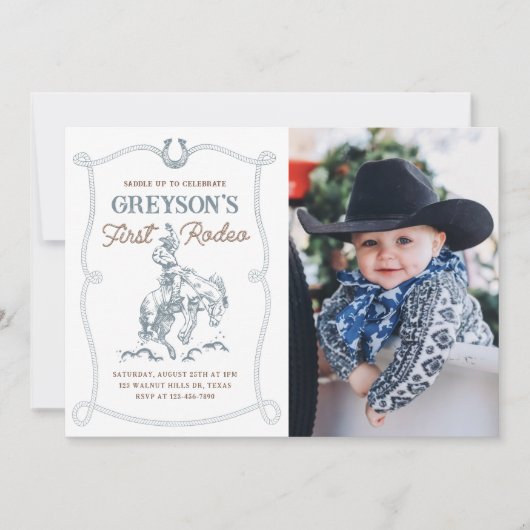 Westerne Cowboy Eerste Rodeo 1e Verjaardag Foto Kaart (Voorkant)