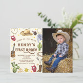 Westerne Cowboy Eerste Rodeo 1e Verjaardag Foto Kaart (Staand voorkant)