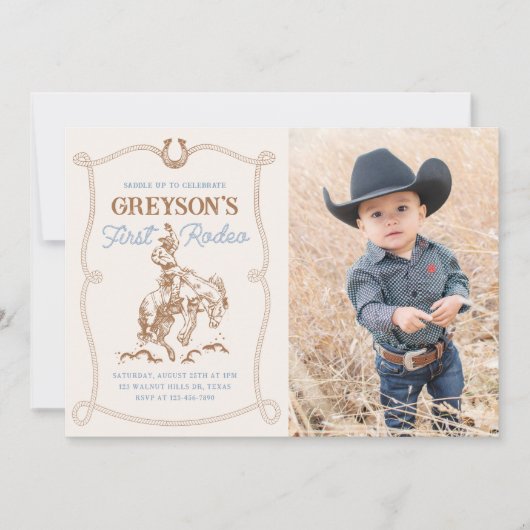 Westerne Cowboy Eerste Rodeo 1e Verjaardag Foto Kaart (Voorkant)