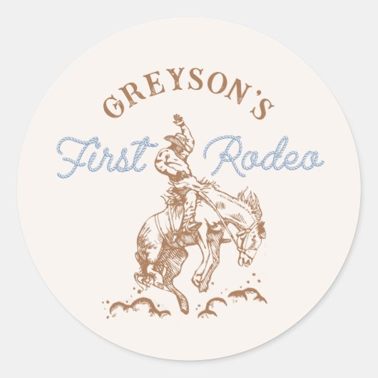 Westerne cowboy eerste rodeo 1e verjaardag ronde sticker (Voorkant)