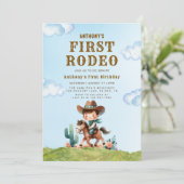 Westerne Cowboy Eerste Rodeo 1e Verjaardag Uitnodi Kaart (Staand voorkant)