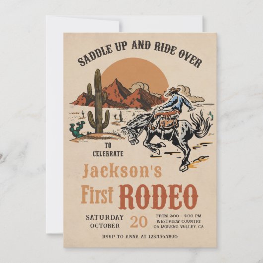 Westerne Cowboy Eerste Rodeo 1e Verjaardag Uitnodi Kaart (Voorkant)