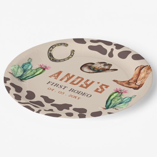 Westerne Cowboy eerste Rodeo Boys Verjaardag Papieren Bordje (Gekanteld)