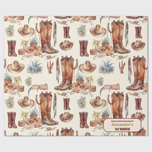 Westerne Cowboy Eerste Rodeo Verjaardag Cadeaupapier (Vlak)