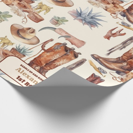 Westerne Cowboy Eerste Rodeo Verjaardag Cadeaupapier (Hoek)