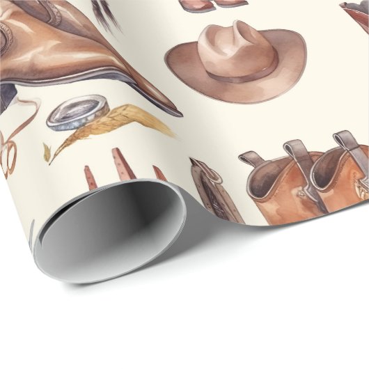 Westerne Cowboy Eerste Rodeo Verjaardag Cadeaupapier (Rol Hoek)