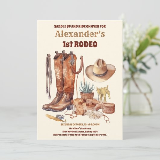 Westerne Cowboy Eerste Rodeo Verjaardag Kaart (Staand voorkant)