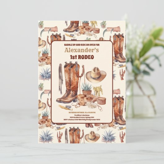 Westerne Cowboy Eerste Rodeo Verjaardag Kaart (Staand voorkant)