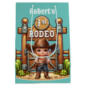 Westerne cowboy eerste rodeo verjaardag op maat medium cadeauzakje (Achterkant)