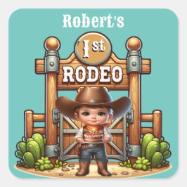 Westerne cowboy eerste rodeo verjaardag op maat vierkante sticker