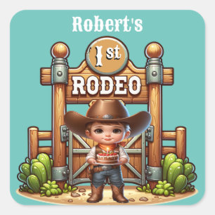 Westerne cowboy eerste rodeo verjaardag op maat vierkante sticker