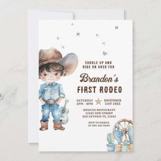 Westerne Cowboy Eerste Rodeo Verjaardagsfeestje Kaart (Voorkant)