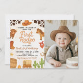 Westerne Cowboy Eerste Rodeo Verjaardagsfoto Uitno Bedankkaart (Voorkant)