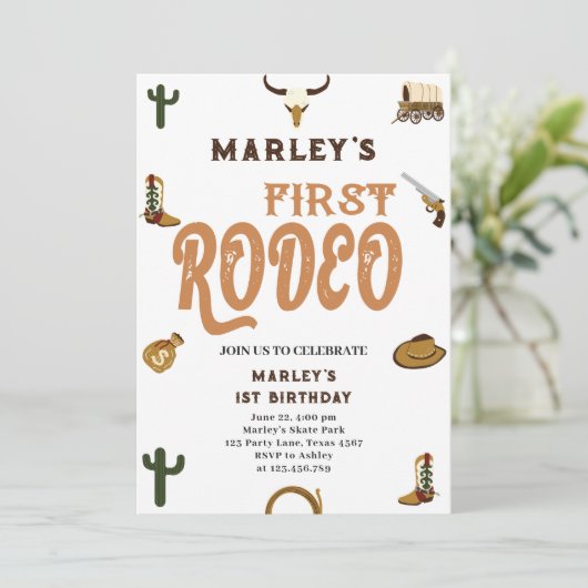 Westerne cowboy eerste verjaardag rodeo wild baby  kaart (Staand voorkant)